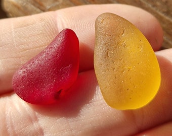 BRIGHT RED & YELLOW | Unusual Seaham Sea Glass | Extremely Rare | Decorative Pendant Supplies | Scottish Beach Finds (12422)