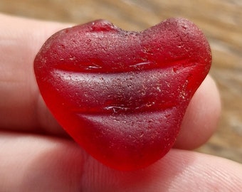 RED SEAGLASS HEART | Sea Worn Lens | Love | Sea Glass | Extremely Rare | Pendant Supplies | Scottish Beach Finds (12205)