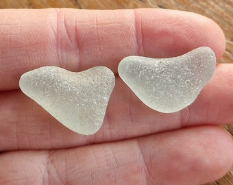 SEAGLASS HEART PAIR | Sea Foam | Jewellery Supplies | Gift | Natural | Pendant Supplies | Scottish Beach Finds (12605)