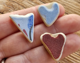 POTTERY HEARTS | Trio | Love | Naturally Sea Worn | Scottish Sea Pottery | Pendant Supplies | Scottish Beach Finds (12227)