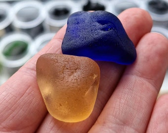 CHUNKY SEAGLASS PAIR | Peach & Cobalt Blue | Sea Glass Shard | Rare | Scottish Sea Glass | Jewelry Supplies (12134)