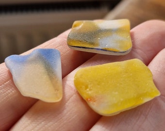 SCOTTISH MULTI SET | Blue Yellow Orange | Rare Sea Glass Shards | Sea Glass Supplies | Scottish Beach Finds (11497)