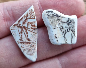 SEA POTTERY PAIR | Decorative | Sea Worn Pottery Shards | Jewelry Supplies | Scottish Beach Finds (11709)