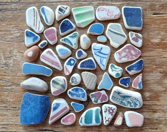 SEA POTTERY SET | Small & Tiny | Vintage Sea Worn Pottery Shards | Scottish | Mosaic | Jewellery Supplies | Scottish Beach Finds (SET115)