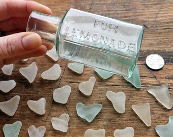 LEMONADE | When Life Gives You Lemons | Wonky Sea Worn Hearts | Antique Bottle | Scottish Beach Finds (12182)