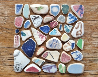 SEA POTTERY SET | Small & Tiny | Vintage Sea Worn Pottery Shards | Scottish | Mosaic | Jewellery Supplies | Scottish Beach Finds (SET110)