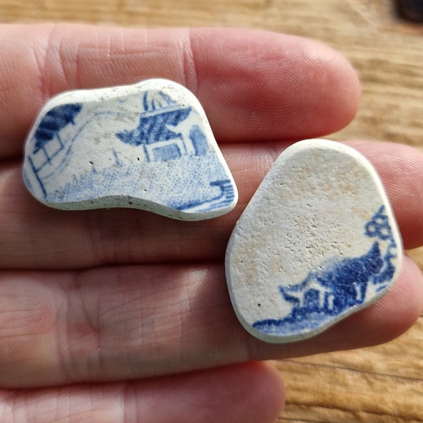 SEA POTTERY PAIR | Decorative | Sea Worn Pottery Shards | Jewelry Supplies | Scottish Beach Finds (11714)