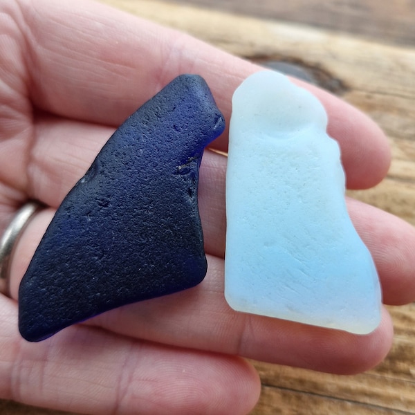 LARGE SEAGLASS PAIR | Cobalt Blue | Opalescent| Sea Glass Shard | Rare | Scottish Sea Glass | Jewellery Supplies (12111)