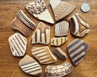 SEA POTTERY SET | Vintage Sea Worn Pottery Shards | Scottish Stoneware | Mosaic | Earthenware | Scottish Beach Finds (SET37)
