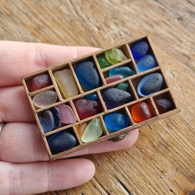 MINIATURE LETTERPRESS TRAY Christmas Gift Rare Multis Seaham Sea Glass Rainbow Printer's Tray Scottish Beach Finds TRAY06 image 1