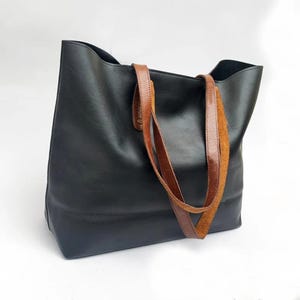 Black leather tote bag for women purse large work shoulder bag SALE handbag laptop bag women gift for her bridesmaid mother wife birthday