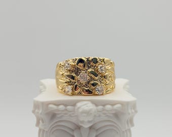 18k Gold Filled Nugget Ring: CZ Stone Accent, gold plated, oro laminado