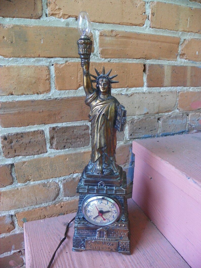 Antique Statue of Liberty Metal Electric Clock Torch Night Etsy