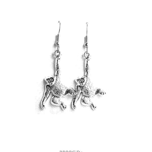 Monkey Charm Earrings : Steel Earwires . Antiqued Silver . Design No.1 . Gift Boxed