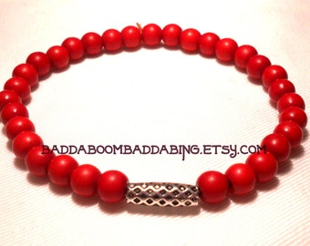 Red Stretch Bracelet Weave Bead Collection -  Magnesite Howlite Gemstone Beads Stackable