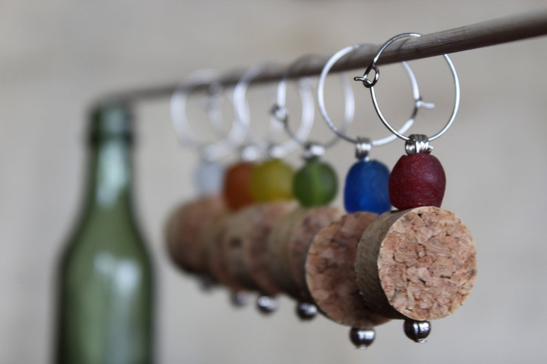 Cork Wine Charms with Recycled Glass Beads in Multi-Colors image 5