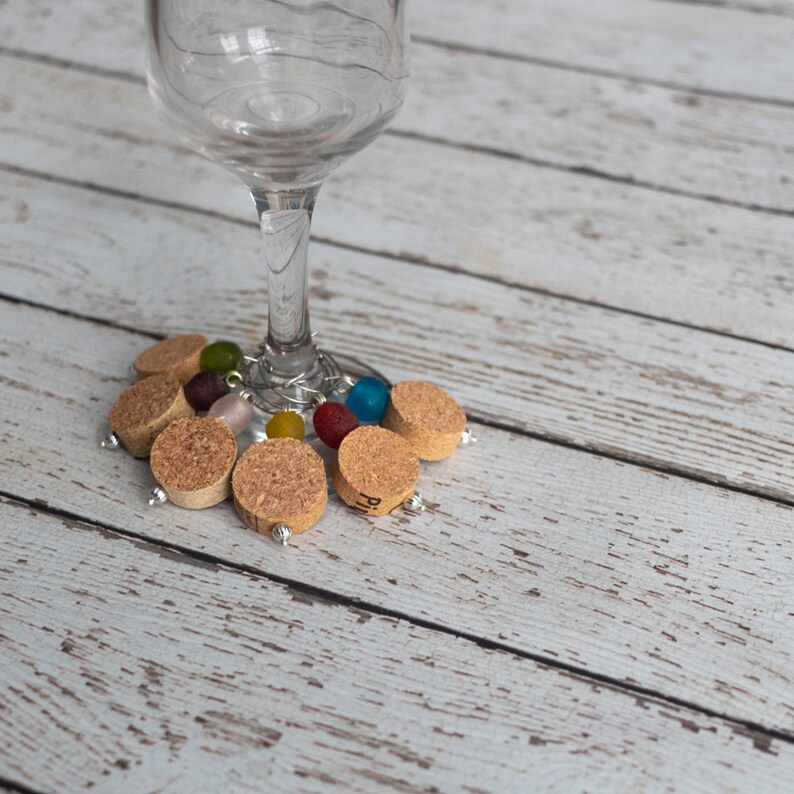 Cork Wine Charms with Recycled Glass Beads in Multi-Colors image 3