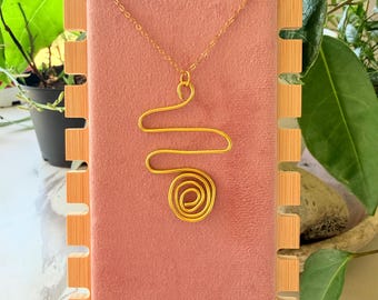 Hand Formed Gold Wire Spiral Pendant Necklace, Abstract Boho Jewelry