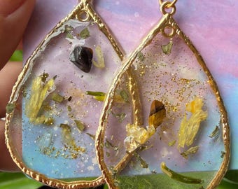 Tigers Eye & Sunflower Handmade Earrings