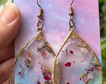Rose and rose quartz botanical earrings
