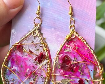 Pink Carnation handmade botanical earrings