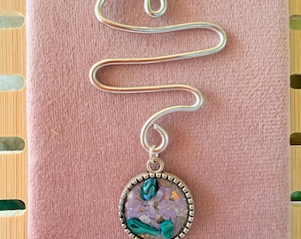 Amethyst Abalone Resin Pendant Necklace, Wirework Statement Boho Celestial Jewelry