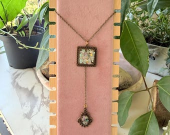 Handmade Resin Abalone Shell Pendant Necklace, Antique Brass Boho Statement Jewelry