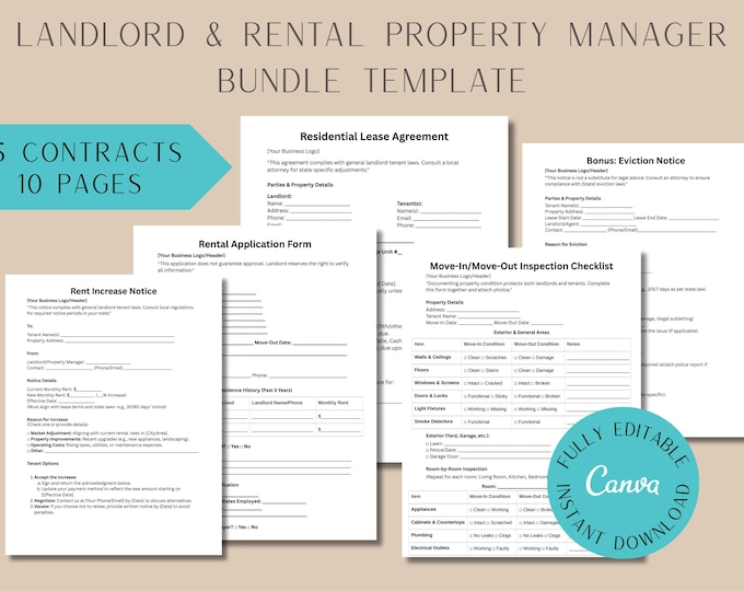 Digital Download Landlord Forms Bundle - PLR Rental Editable Word ...