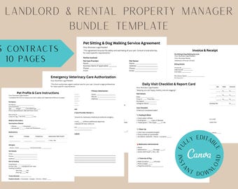 Pet Sitting Bundle - Dog Walking Contract + Emergency Vet Release + Invoice | Canva Editable Templates | Pet Care Business Starter Kit