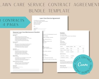 Lawn Care Service Contract Bundle - Invoice, Agreement & Maintenance Checklist - Editable PDF Templates