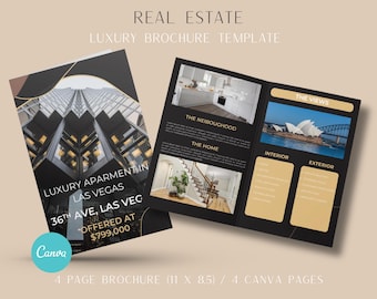 Plantilla de folleto inmobiliario plegable / Folleto inmobiliario editable en Canva / Presentación de anuncios / Marketing inmobiliario / Jornada de puertas abiertas