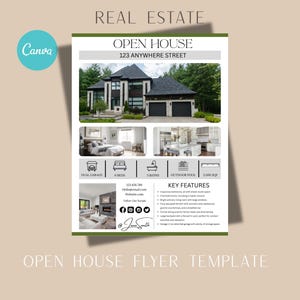 Edytowalny szablon ulotki Open House | Nowoczesny szablon Canva do marketingu nieruchomości | Zaproszenie na Open House dla agentów nieruchomości | Natychmiastowe pobranie