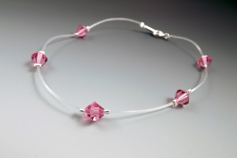 Waterproof Crystal Ankle Bracelet Rose All Sizes 5 to 13 image 1