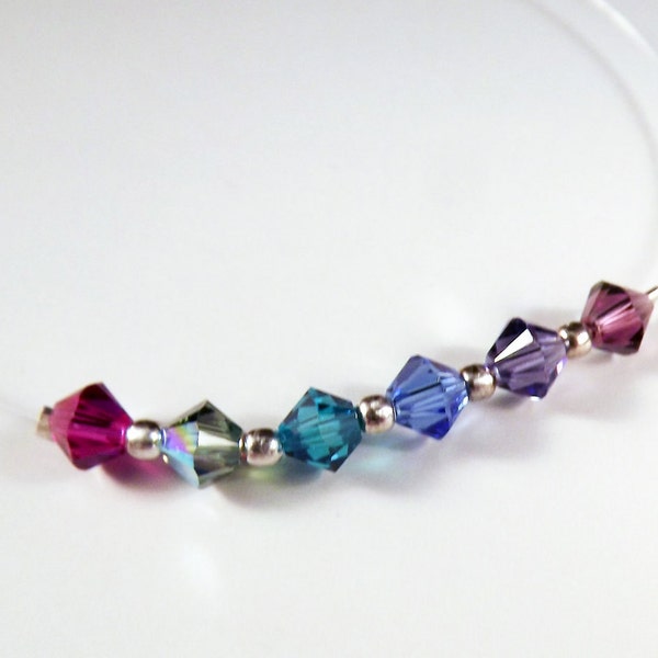 Multi Color- Jewel Tone Rainbow Swarovski Crystal Invisible- Illusion Necklace