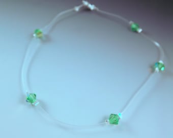 Waterproof Peridot Crystal Ankle Bracelet or Bracelet- Floating Bead- Illusion Jewelry- Anklet- Peridot- AB- All Sizes- 5" to 13"