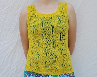 Tango Canário - Receita de Tricô - Download em PDF - Regata de Renda - Tricô de Verão - Renda em Tricô - Tricô de Renda - Moda Verão Faça Você Mesmo