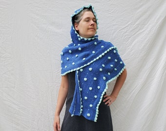 Sonho Turbulento - Xale com Borda de Ponto Pipoca em Tricô - Receita de Tricô - Download em PDF - Xale com Capuz - Xale em Tricô - Ponto Pipoca em Tricô - Acessórios DIY