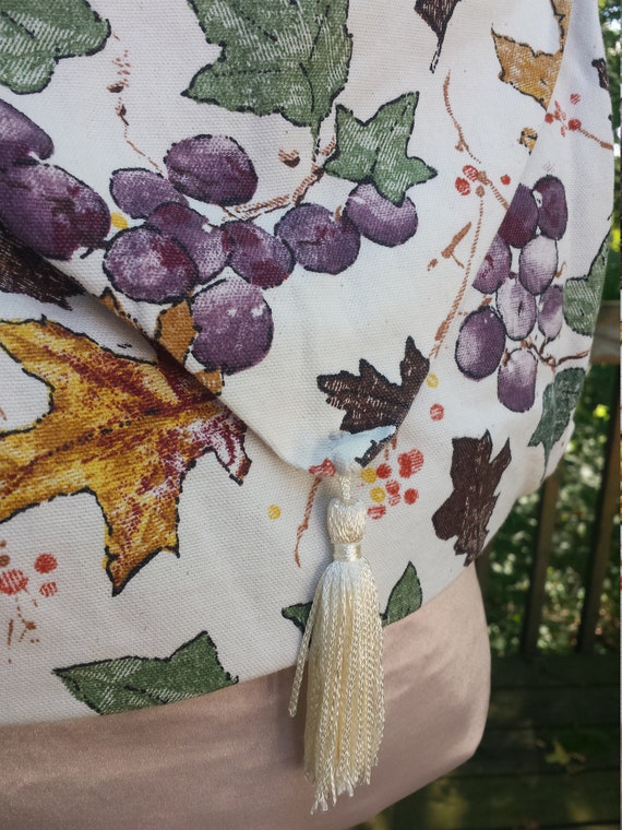 Messenger Bag Autumn Grapes and Fall Leaves Recycled Table Runner 