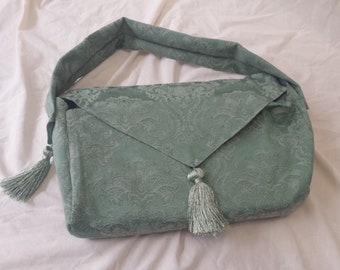 Bolsa mensageiro - Corredor de mesa reciclado - Aqua Scrolls - Bolsa para livro ou laptop - Bolsa de ombro - Bolsa turquesa