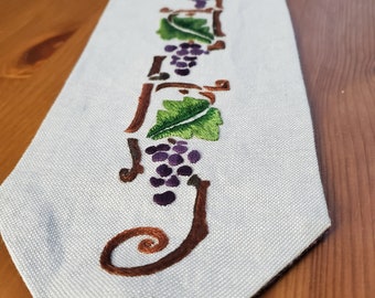 Tapeçaria de parede bordada à mão - Raposa e uvas - Art Nouveau - Arte de parede - Bordado fino