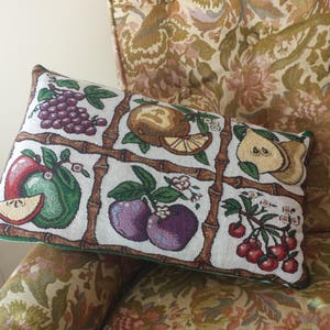 Decor Pillow - Fruit and Bamboo - Throw Pillow - Upcycled Home Decor - Summer Fruit