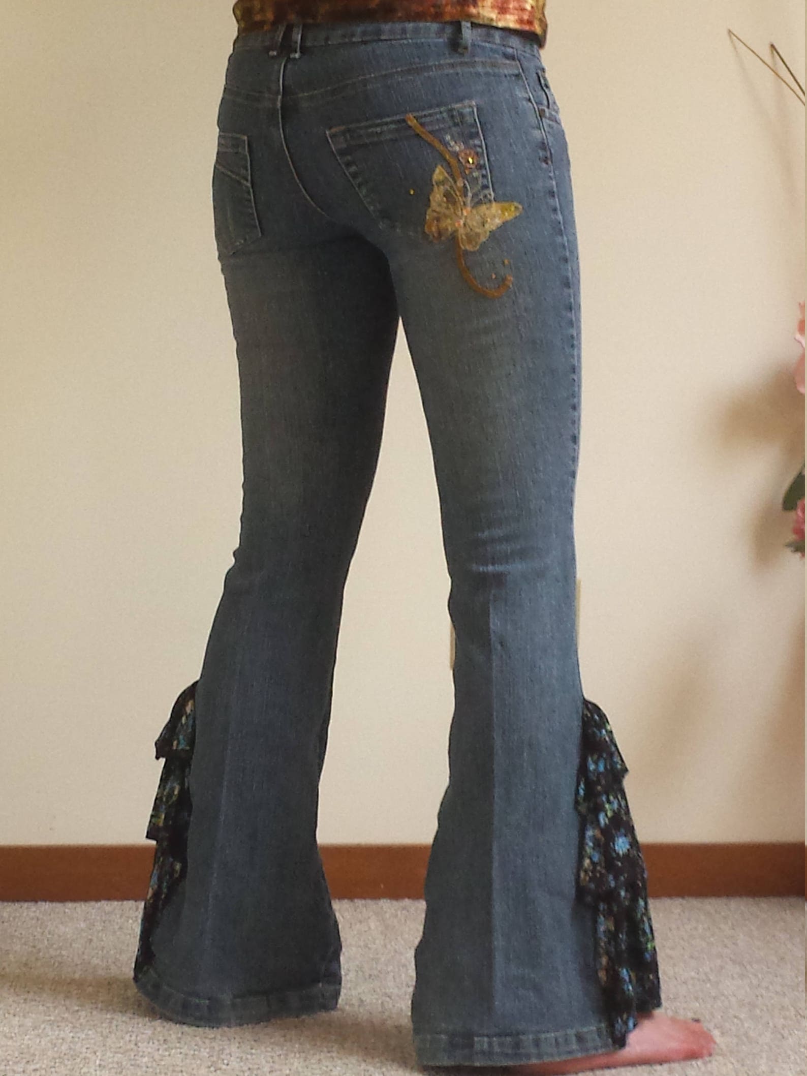 Insert Flare Jeans Upcycled Vintage Style Butterfly and - Etsy