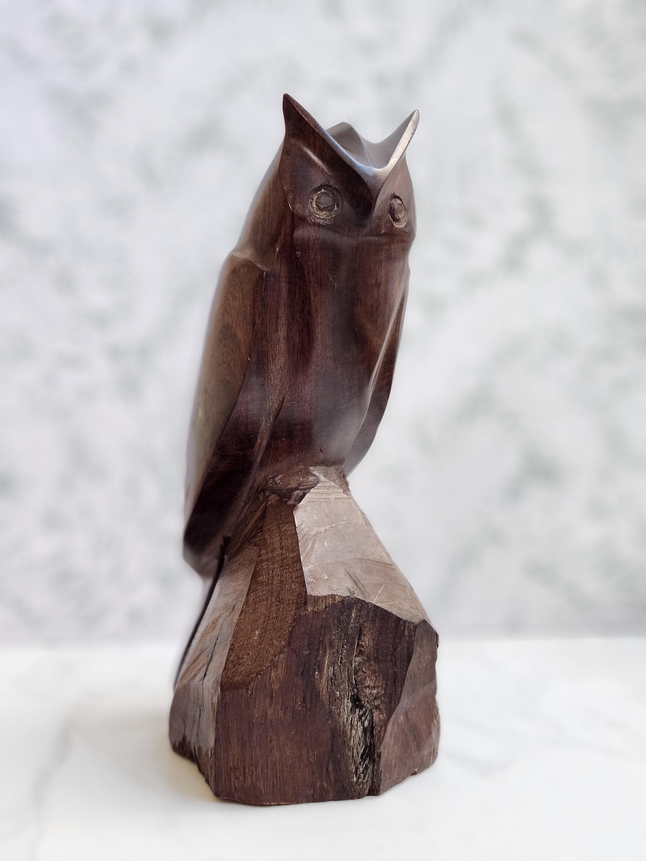 Hand-Carved Mid-Century (7 in) Ironwood Owl Vintage Home Decor and Bookshelf Decor