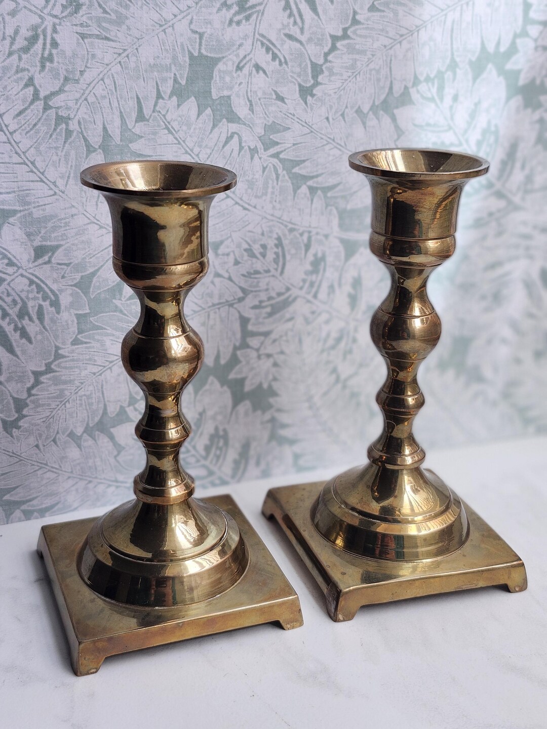 Set of 2 Vintage Solid Brass Candlestick Holders, Vintage Mid-century ...