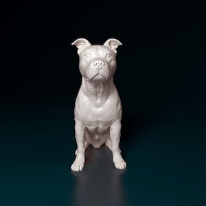 3D Printed  Staffordshire bull terrier sitting dog Figurine – Dog Lover Gift, Pet Memorial, Bulldog Decor, Cute Puppy Statue, Home Decor