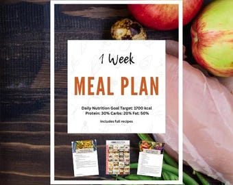 1-Week 1700 kcal Meal Plan | Macros & Recipes Included | Quick and Easy | Clean Eating | Meal Prep Friendly | Instant Download PDF