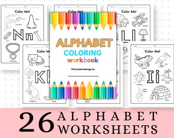 Páginas para colorear del abecedario: Hojas de trabajo imprimibles del alfabeto preescolar (PDF)
