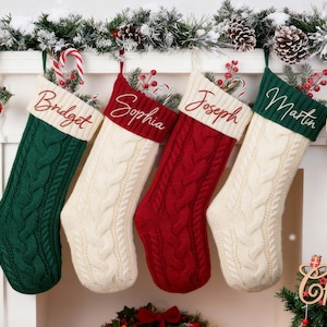 Personalized Knit Christmas Stocking, Embroidered Family Stocking, Holiday Decor