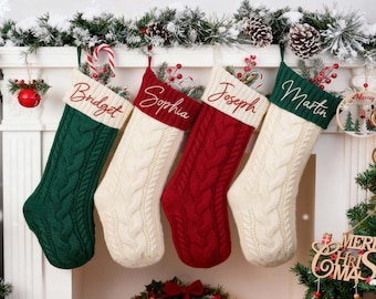 Personalisierter Strick-Weihnachtsstrumpf, Gestickter Familienstrumpf, Feiertagsdekor