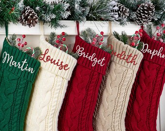 Embroidered Knit Christmas Stocking, Personalized Xmas Holiday Decor